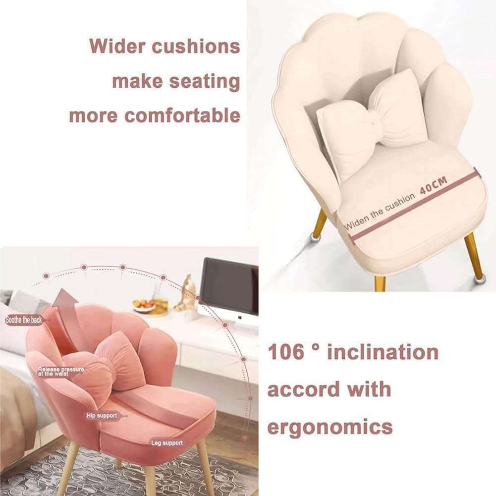 Etlegor Petal Makeup Vanity Chair, 360° Swivel Makeup Stool with High Back, Modern Accent Chair with Bow Pillow for Living Room, Dressing Room, Bedroom(Pink-Gray)