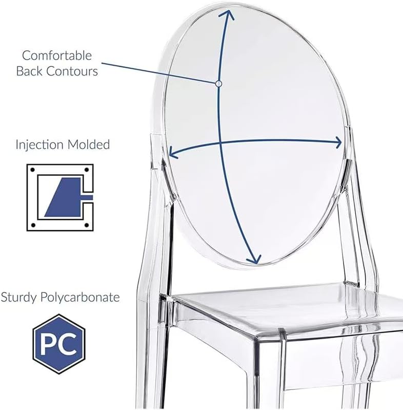 2xhome Ghost Dining Chair with Oval Back | Transparent Acrylic Accent Side Chair for Kitchen, Living Room, Vanity, or Event Seating | Non Stackable (Set of 2, Clear)
