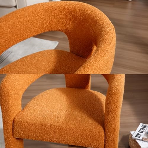 HNY Modern Sherpa Barrel Single Dining Chair, Orange | Upholstered Accent Armchair With 18.5" Wide Seat No Assembly Required For Living Room Bedroom Vanity Small Spaces