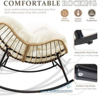 FINCATI 2 PCS Outdoor Rocking Chair, Oversized Papasan Rocking Chair | 450 Lbs Capacity, Large Size, PE Wicker Egg Rocker with Beige Thick Cushion, Cozy Padded Lounge Chair for Porch Garden