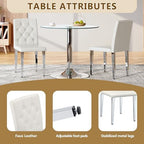 White Dining Chairs Set of 4, Faux Leather, Silver Metal Legs | Button-Tufted Upholstered Parsons Chairs with Padded Seats for Dining Room, Kitchen, Apartment, or Restaurant Use