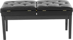 AngelcityCC Longer Duet Piano Bench with Storage, Adjustable Height Double Keyboard Piano Bench Seat with PU Leather Cushion