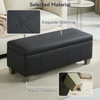 WUTUTUEE 41" Faux Leather Storage Ottoman, Stitch Tufted Rectangle Upholstered End of Bed Storage Bench, Entryway Large Couch Ottoman with Wooden Legs, Dark Black