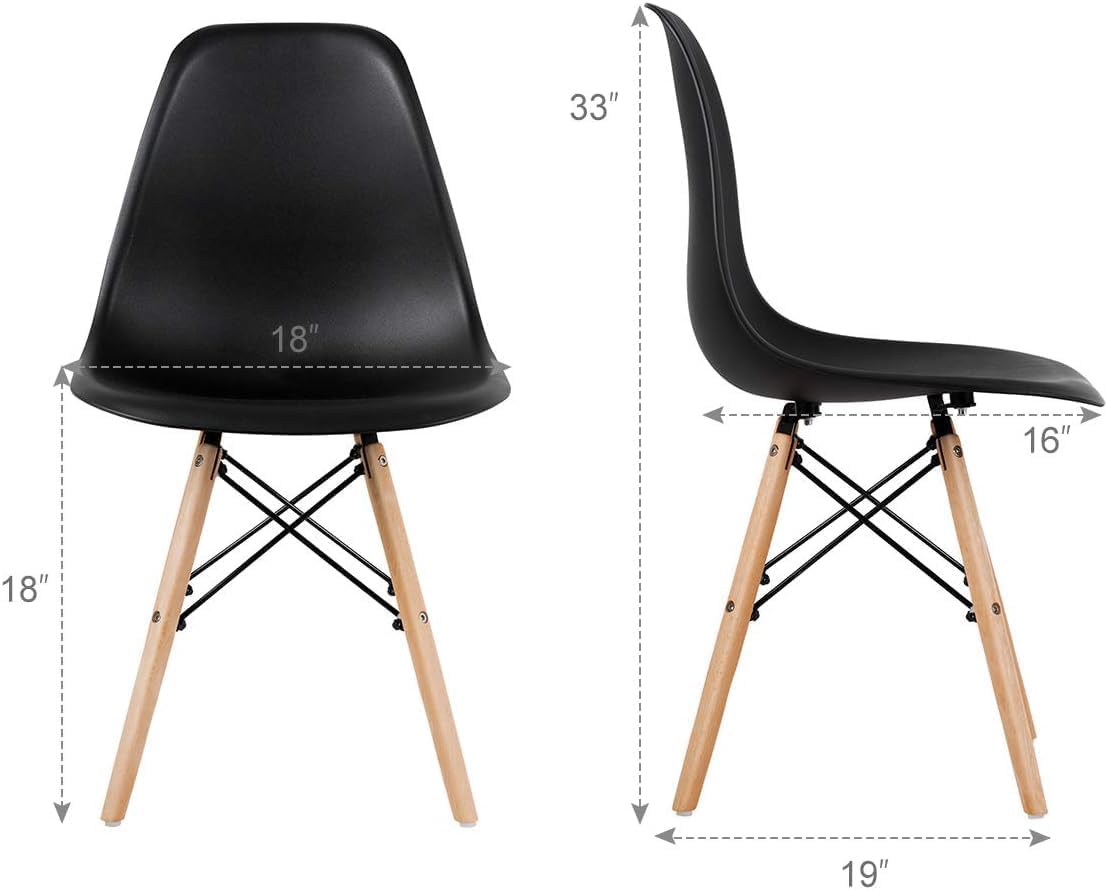 GOFLAME DSW Dining Chairs Set of 4, Shell Plastic Chairs with Wooden Legs, Modern Style Armless Chairs for Living Room Kitchen Bedroom, Kitchen Side Chairs for Dining Room, Living Room, Black