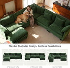 ELUCHANG 114" Oversized Modular Sectional Sofa, Comfy Chenille Cloud Couch, 6-Seater V Shaped Modern Deep Seat Sofa w/Removable Covers for Living Room, Bedroom, DIY Combination - Green