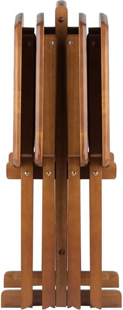 Pemberly Row 24" W x 12" D Transitional Oversized Solid Wood Snack Table Set with Storage Stand, Curved Sides, Rounded Corners, X-Frame Bases, No Assembly Required, in Brown Finish (Set of 5)