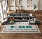Modular Sectional Sofa, 132" U Shaped Couch with Storage, Chenille | High Resilience Foam, 22" Seat Depth, Movable Ottoman, Comfy Chenille, Easy Assembly, Dark Gray