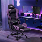 ECOTOUGE Violet Ergonomic PC Massage Gaming Chair with Footrest | Reclining Racing PU Leather, Swivel Rocker, Headrest, Lumbar Pillow, Office Desk Chair, Adjustable Height, Sturdy Base