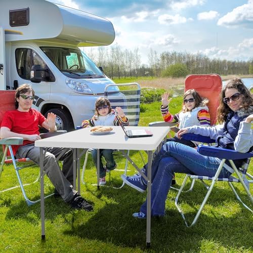 VINGLI White Card Square Table, 34 inch Foldable Legs Full Table Top, Easy to Set up and Store, Folding Portable for Game Puzzles, Gathering, Party, Dining, Indoor, Outdoor, Outside