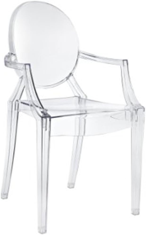 2xhome - Set of 4 Modern Designer Louis Ghost Armchairs with Polycarbonate Crystal Clear Transparent Plastic Dining Chairs