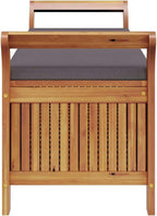 Solid Acacia Wood Garden Storage Bench with Dark Grey Cushion, Outdoor Patio Seat with Under-Seat Storage, Oiled Finish for Weather Protection, Easy Assembly