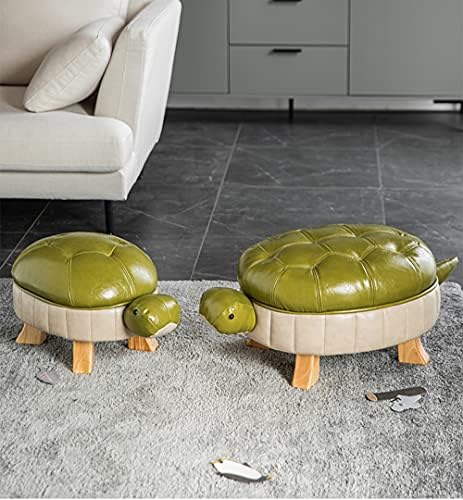 Animal Ottoman Footstool, Turtle Sofa Stool, PU Leather Upholstered Wood Ottoman Foot Stool (Color : Green-S)