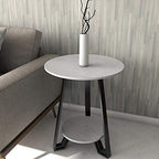 Telephone Table, Round Marble Side Table,Sofa & Console Tables,Telephone Tables,Easy to Assemble,2 Layers(Color:White,Size:19.6819.6823.62in)