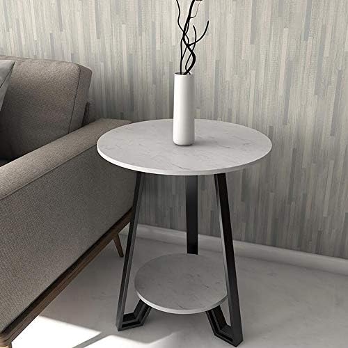 Telephone Table, Round Marble Side Table,Sofa & Console Tables,Telephone Tables,Easy to Assemble,2 Layers(Color:White,Size:19.6819.6823.62in)