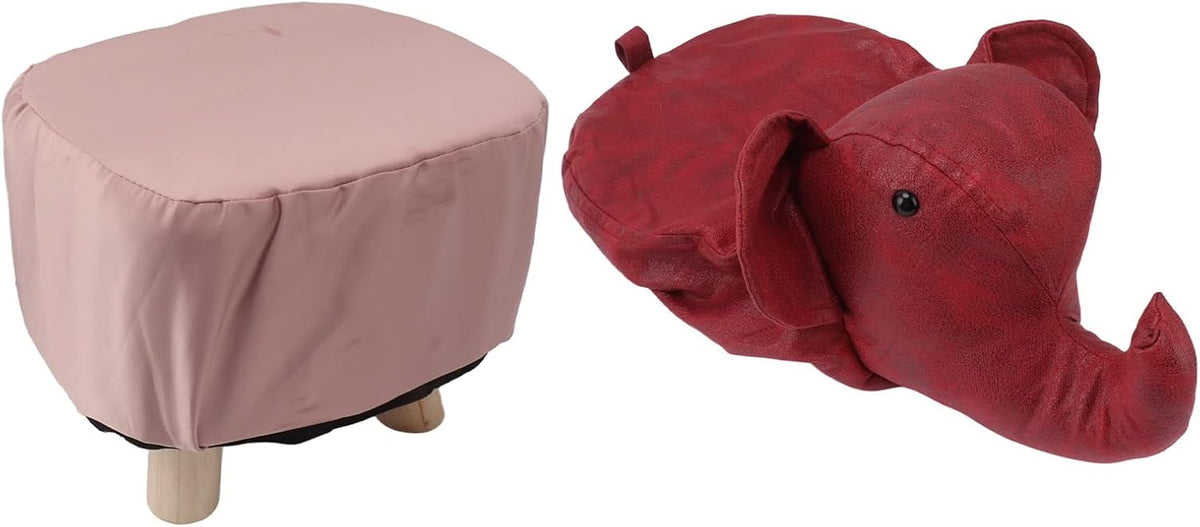 Diydeg Animal Footstool, Cute Elephant Shaped Ottoman Footstool with Soft Padded Cushion and Non Slip Feet, Upholstered Seat for Bedroom, Living Room or Entryway (Red)