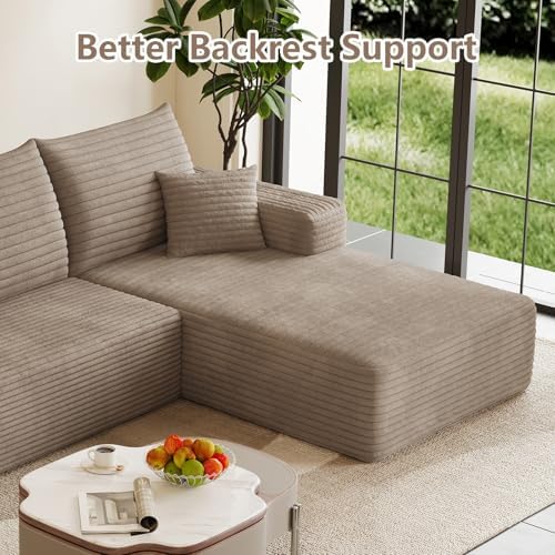 95" Cloud Sectional Couch with L-Shape Chaise, Modular Comfy Sofa Chaise Longue, Upholstered Corduroy Couches Sleeper with Deep Seat for Living Room Bedroom, No Assembly Required(Camel, Right Facing)