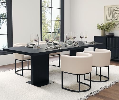 HNY Mid Century Modern Upholstered Barrel Dining Chairs with Arms Set of 2, Linen Kitchen & Dining Room Chairs, 18.5" Wide Accent Chair for Dining Room Living Room with Black Metal Frame, Cream