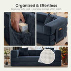 78.8" Convertible Futon Sofa Bed, Couch for Living Room | Corduroy Loveseat Sleeper Sofa, Modular Futon Couch with Storage Pocket, Pull Out Couch No Assembly | Royal Blue