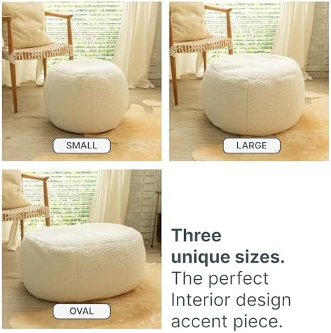 Jaxx Ellis Ottoman Shearling Faux-Lamb Plush Pouf for Modern Interior Design, Oval, Indigo