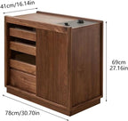 ENGENDER Couch Side Table 78x41x69cm Walnut Home Sofa Side Cabinet, Living Room Movable Tea Set Storage Display Table Narrow End