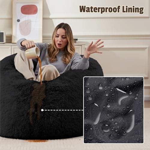 Bean Bag Cover (No Filler), Soft Faux Fur Stuffed Animal Bean Bag Storage, Fluffy Plush Bean Bag Chair Cover Washable, Comfy Bean Bag Covers for Adults Kids Teens, 38"x40" Black