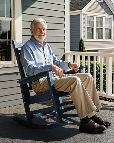 SERWALL Outdoor Rocking Chair Set of 2, HDPE Rocker for Adults, Blue | 21.1" Widened Seat adds Extra Comfort, Oversized Rocking Chair for Adults, All Weather Porch Rocker for Lawn Garden