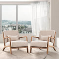ANJ Mid Century Modern Accent Chairs Set of 2, Single Fabric Lounge Reading Armchair with Solid Wood Frame, Easy Assembly Arm Chairs for Living Room Beige 2