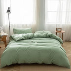 FACE TWO FACE Bedding Duvet Cover Set100% Washed Cotton Duvet Cover Linen Like Textured Breathable Durable Soft Comfy(Full, Green)