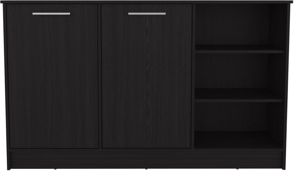 Kitchen Island with Three Open Shelves and Two Cabinets | Spacious countertop and concealed storage for efficient kitchen use
