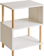 Aibiju White Night Stand with Open Storage Shelf, Wood Nightstand S Shape, Bed Side Table 3 Tier 20 inch high, End Table White/Natural Wood YD-TM152W