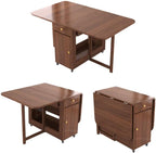 Folding Drop Leaf Dining Room Table 4-6 Seater with Storage and Lockable Wheels, 51" Fully Assembled Solid Wood Space-Saving Foldable Kitchen Table (Walnut)