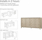 COLAMY 60" Sideboard Buffet Cabinet with Storage, Modern 4-Door Buffet Table with 3D Checkerboard Doors & Solid Wood Legs, Large Coffee Bar Cabinet for Dining Room, Living Room, Entryway,Oak Mist