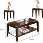 BOWERY HILL 3-Piece Wooden Coffee Table Set in Walnut Finish