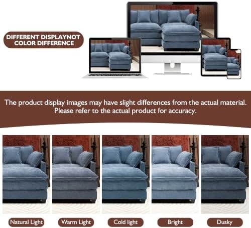 Ihanherry 111.4" U Shaped Modern Sofa Modular Sectional Cloud Couch with 2 Ottoman, 5-Seat Chenille Deep Seat Sofa with Pillow for Living Room, Bedroom and Apartment, Blue