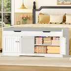 3-Tier Storage Bench, 47.2" Wide Shoe Bench with Lift Top Storage & 2 Adjustable Shelves, Entryway Bench with Padded Seat Cushion, Shoe Cabinet Bench for Entryway, Living Room, Bedroom (White)