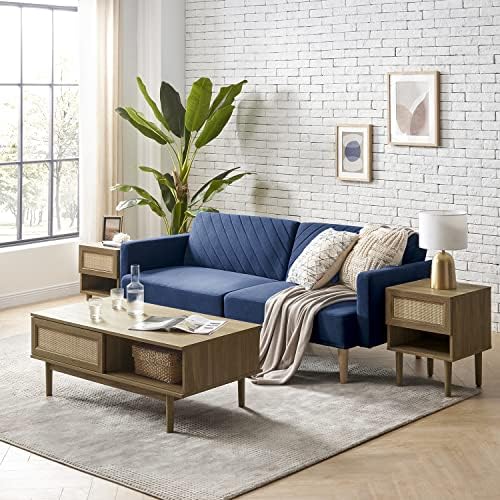 mopio 76.4" Futon Sofa Bed Chevron Styled, Sleeper Couch (Classic Blue Velvet)