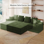 Living&Giving Cloud Sectional Couch for Living Room, Modular Couch with 1 Ottoman, Middle-seat Can Be Combined with Modular Sofa, Customizable Layout for Any Space, Green