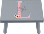 Let's Make Memories Personalized Step Stool - for Ages 3+ - Wood - Floral Design - Gray