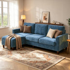 L Shaped Sectional Couch for Living Room, Modular Small Sofa with Ottoman | 96 Inch, 3 Deep Seats, Blue, Chenille, Easy Tool-Free Assembly, Modern Compact Sofa Set for Apartment, Office, Small Space
