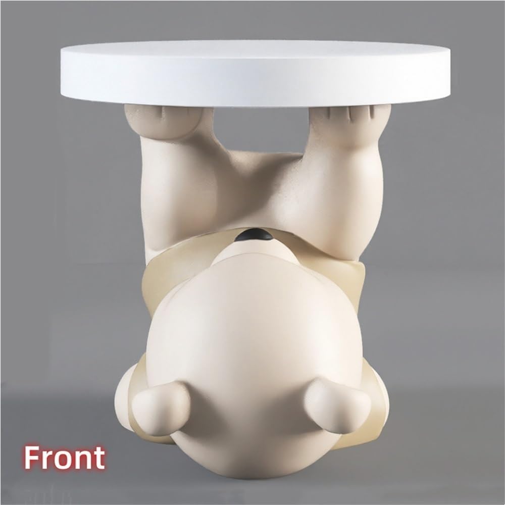 Bear Statue Side Table, Modern Sofa Table, Resin Sculpture Bedside Table, Home Decor, Cute Bedroom Decor, Accent Table for Living Room(Grey)
