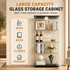 Glass Display Cabinet 4-Shelf 2 Doors with LED Push Light Lockable Glass Display Case with 4mm Tempered Glass Floor-Standing Bookshelf for Bedroom, Living Room, Black