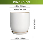 Plant Pot 12 inch - Ceramic Pot for Plants Indoor Outdoor Large Planter Pot with Drainage Hole and Saucer Mid-Century Modern Flower Pot Cylinder White