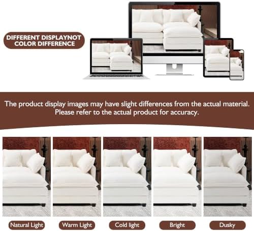 Ihanherry 111.4" L Shaped Modern Sofa Modular Sectional Cloud Couch with Ottoman, 4-Seat Chenille Deep Seat Sofa with Pillow for Living Room, Bedroom and Apartment, Beige