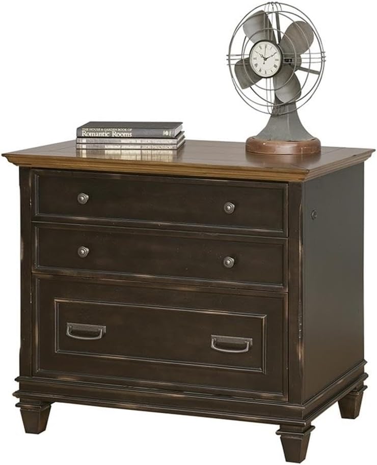Martin Furniture Hartford Wood Lateral File with Locking Legal/Letter File Drawer Black