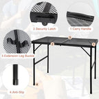 GREGIN Folding Camping Grill Table, Outdoor Metal Table. Foldable, Portable | Lightweight, Height Adjustable Camp Table with Mesh Desktop for Grilling, Cooking, BBQ, Griddle, Patio, Picnic-4 ft Black