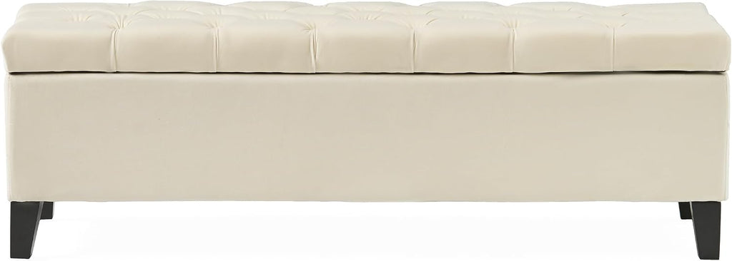 51" Storage Ottoman Bench, Foot Rest with Legs - Beige Button Tufted Storage Ottoman End of Bed with Safety Hinges, Entryway Bedroom Bench for Living, Dining Room and Hallway