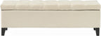 51" Storage Ottoman Bench, Foot Rest with Legs - Beige Button Tufted Storage Ottoman End of Bed with Safety Hinges, Entryway Bedroom Bench for Living, Dining Room and Hallway