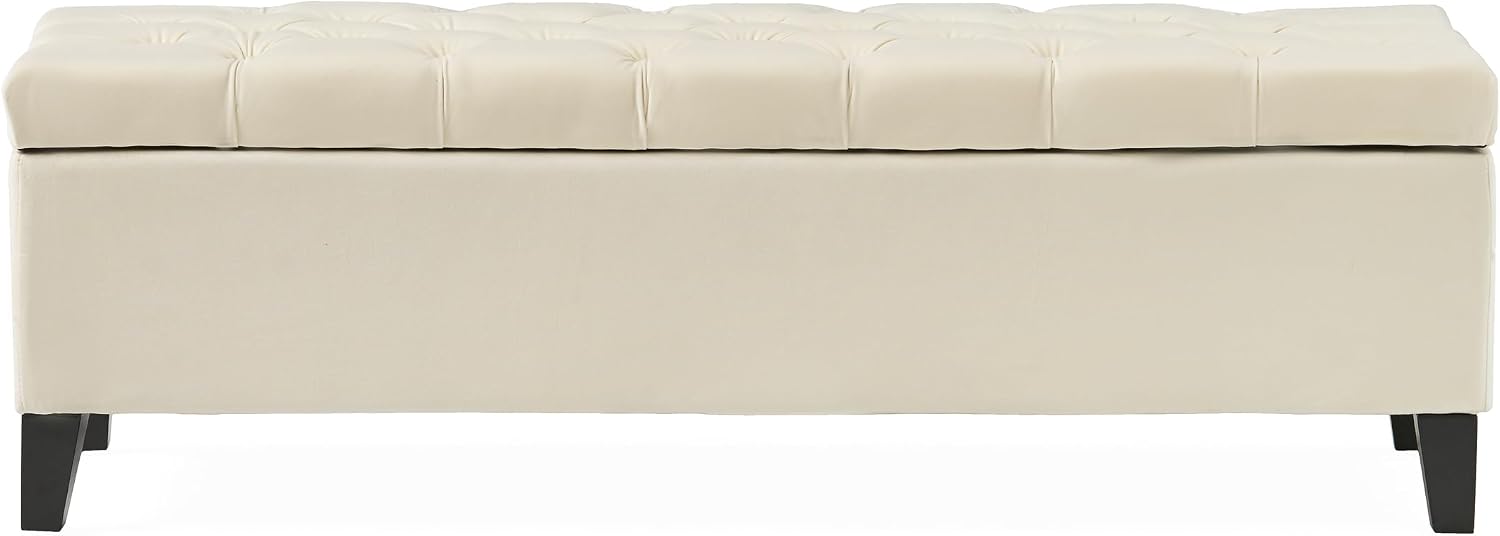 51" Storage Ottoman Bench, Foot Rest with Legs - Beige Button Tufted Storage Ottoman End of Bed with Safety Hinges, Entryway Bedroom Bench for Living, Dining Room and Hallway