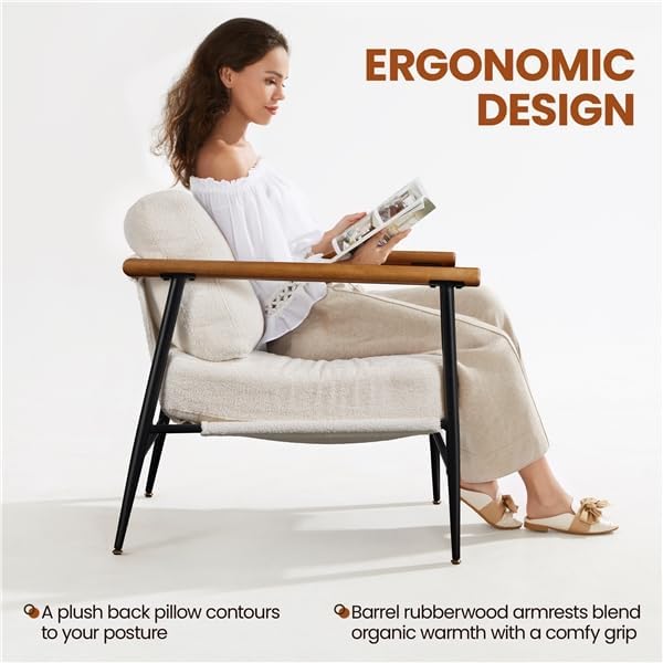 Yaheetech Accent Chairs Set of 2, Modern Living Room Chairs, Ivory | Boucle Fabric Lounge Chair with Metal Frame, Plush Back Pillow and Seat Cushion for Living Room Bedroom Vanity Waiting Room