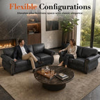 Couchus 88"W Living Room Furniture Sets, 3-Seater&Loveseat, Grey | Faux Leather Fabric Sofa and Couch Sets, Mid-Century Sofa Set with Nailhead Trim